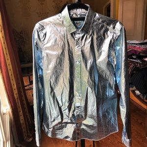 Men’s metallic blue Burberry Prorsum Button Down